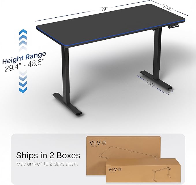 VIVO Electric 60 x 24 in Standing Desk with Full-Size RGB Mouse Pad, Memory Height Adjustment, 1B Series, Holds 220 lbs, Black Top Black Frame, DESK-KIT-1B6BP-24