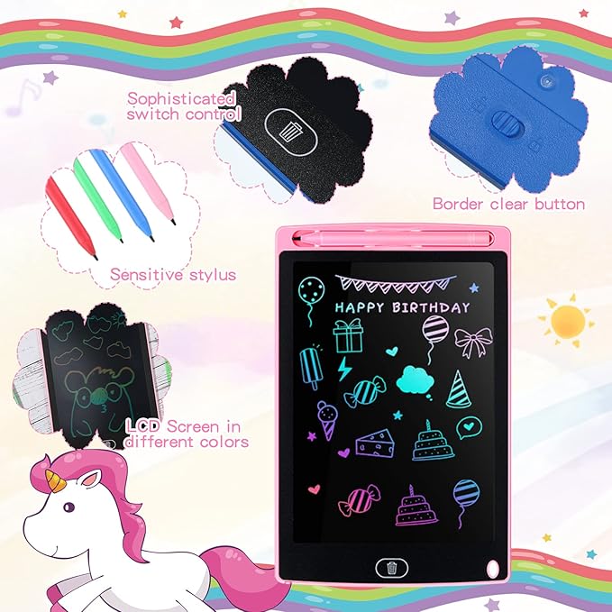 Tinlade 12 Pack LCD Writing Tablets for Kids, 8.5 Inch Erasable Doodle Boards Portable Electronic Drawing Pads, Learning Bulk Toys Gifts for Christmas School(Pink, Green, Red, Blue)