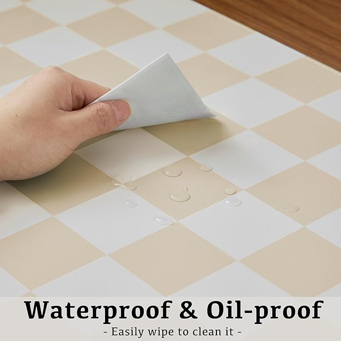 Ohocut Checkered Desk Mat, 31.5" x 15.7" Large Cute Beige Sand Aesthetic Retro Accessories, PU Leather Computer Laptop Desk Mat Mouse Keyboard Pad, Desk Writing Makeup Mat for Vanity/Work/Home Decor