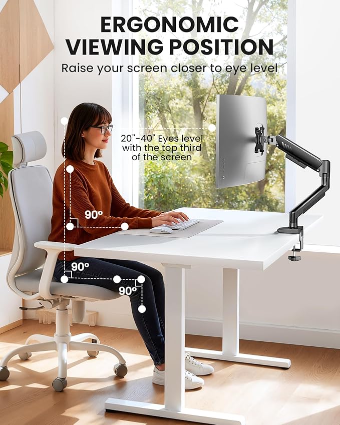 ErGear Single Monitor Arm, Fully Adjustable Monitor Mount for 13–34 Inch Screens, Fast Install Computer Monitor Stand with Tool-Free VESA Mount, Cable Management, Holds 19.8 lbs, Max VESA 100x100mm