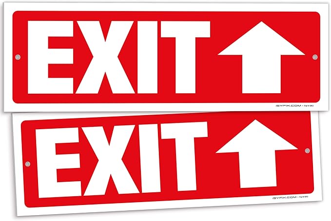 iSYFIX Exit Signs - 2 Pack 12x4 Inch Directional Up Arrow Signs, 40 mil Polystyrene Plastic, UV Laminated, Scratch & Fade Resistant, Waterproof - Ideal for Office, Theater, School, Business