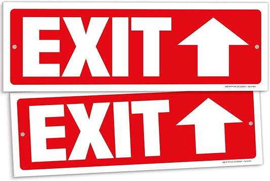 iSYFIX Exit Signs - 2 Pack 12x4 Inch Directional Up Arrow Signs, 40 mil Polystyrene Plastic, UV Laminated, Scratch & Fade Resistant, Waterproof - Ideal for Office, Theater, School, Business