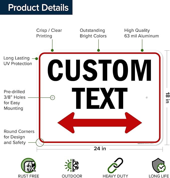 Custom Arrow,Custom Directional Sign, Two Way Arrow,18x24 Inches, Rust Free .063 Aluminum, Fade Resistant, Made in USA by My Sign Center