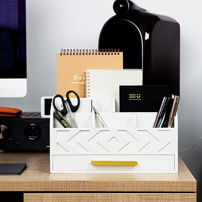 ZALIOJI Wooden Desk Organizer Mail Organizer Countertop, Desktop Organizer Mail Sorter Mail Holder Bill Organizer for Desk, Desk Organizers and Accessories for Women (White)