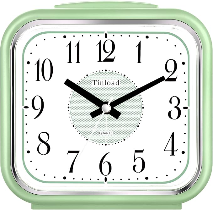 Tinload 5.5" Large Analog Alarm Clock Silent Non Ticking, Gentle Wake, Beep Sounds, Increasing Volume, Battery Operated Snooze and Manual Light, Easy Set