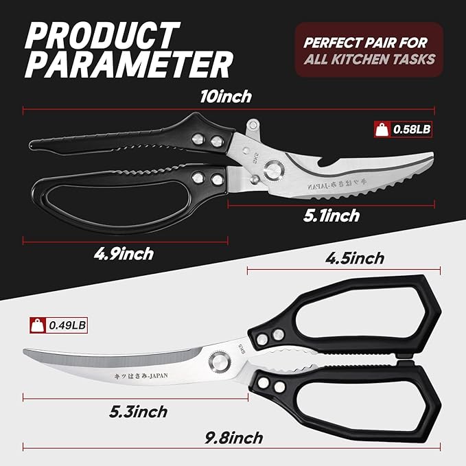 TIVOLI Kitchen Scissors Set Black,Japanese Stainless Steel Kitchen Shears for Food, Heavy Duty Poultry Shears,Meat Scissors for Chicken Bones,Korean BBQ and Turkey,Ideal Gift