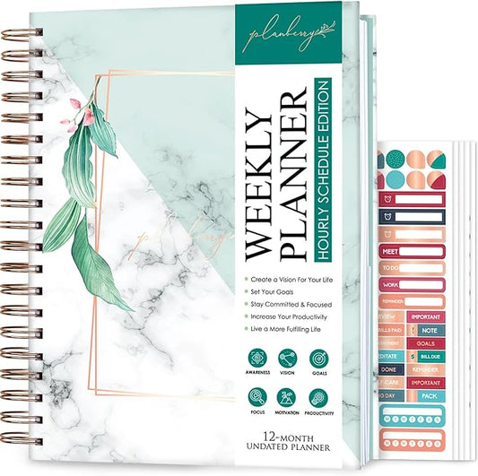 PLANBERRY Large Hourly Schedule Planner Premium – Undated Organizer for Productivity, Time Management & Budget, 8x10.4″ (Natural Green)