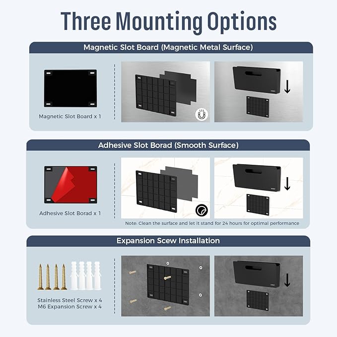 loukin Magnetic File Holder - Vertical Wall Mount Organizer for Whiteboard, Refrigerator, Office Wall, Documents, Letters (Black)
