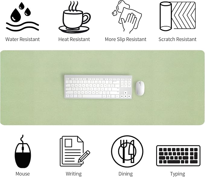 Bloss 47.2" x 16.9" Large Desk Mat, Leather Mouse Keyboard Pad, Non-Slip Writing Pad, Desk Protector for Office, Home - Light Green