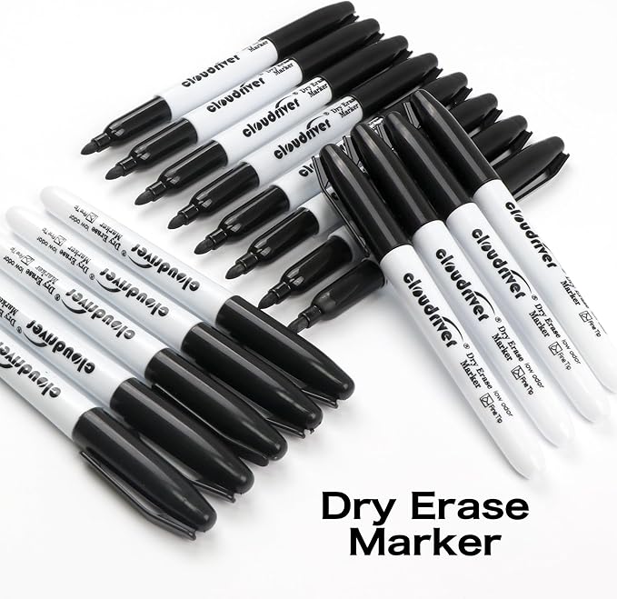 cloudriver Fine Tip Dry Erase Markers Black, 60 Pack Black Whiteboard Markers Bulk, Low-Odor, Ideal For School Office Home Use