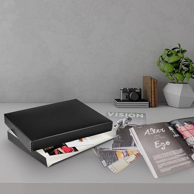 Lineco Museum Archival Storage Box, 9.75x12.75x1.5 in. Drop Front Design. Acid-Free with Metal Edge. Organize Photos, Pictures, Prints, Documents, Crafts, DIY. Black, 1 Pack