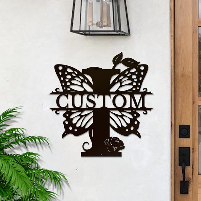 Personalized Custom Letter Name metal Signs,Custom Black Letter Monogram Wall Art Decor,Metal Signs Plaques Outdoor wall Decorative Signage (I)
