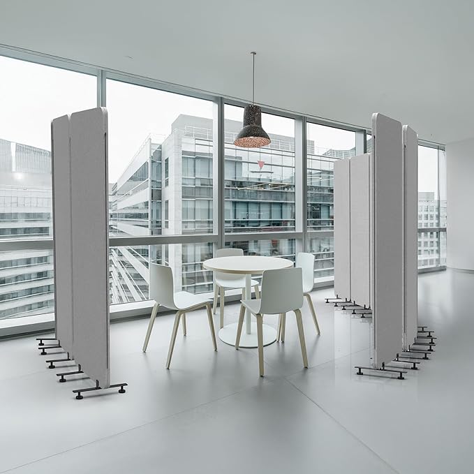 VINGLI Room Divider Screen, Freestanding Privacy Partition Wall, Zipper Connected Panels with Wheels, Office Space Separator (Light Gray, 1 Panel)