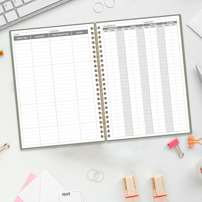 Inventory & Sales Log Book for Small Business – Inventory Ledger Book, Inventory Notebook, Order Tracker for Purchases, Sales & Reorders, 5.8" x 8.5", Green
