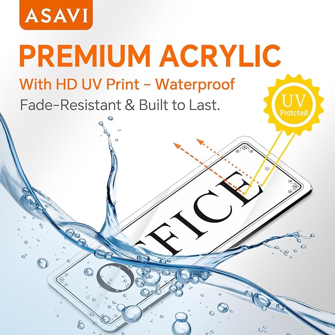ASAVI “OFFICE” Acrylic Door Sign – Waterproof & Fade-Resistant Office Label with Strong Adhesive + Pre-Drilled Holes (8.7"x3") | Ideal for Doors and Walls in Offices, Lobbies, and Workspaces (White)