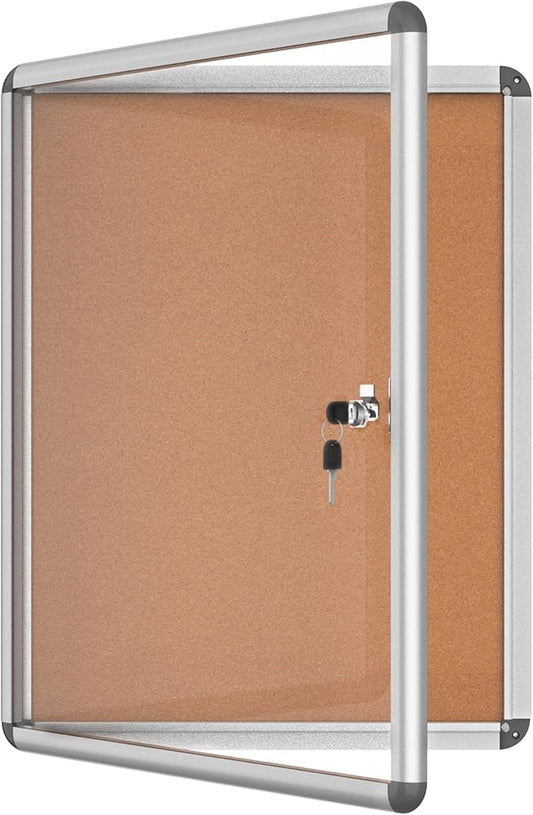 Mifuro 26"x20" Enclosed Bulletin Board, Lockable Weather-Resistant Aluminum Cork Noticeboard for School & Office, Silver Frame w/Cork