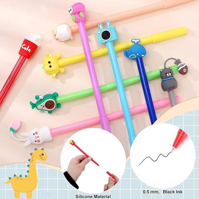 BESARME 60 PCS Cartoon Fun Pens for Adults, Cute Pens Bulk Gel Pen Prizes Classroom Rewards School Office Home Birthday Valentine's Day Classroom Gift Exchange Party Favors Goodie Bag Stuffers