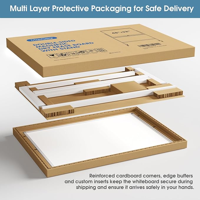 MaxGear Rolling Whiteboard, 48 x 32 Inch Double-Sided Magnetic Dry Erase Board on Wheels, Height Adjustable Mobile Whiteboard with Locking Casters for Office, Classroom, Home