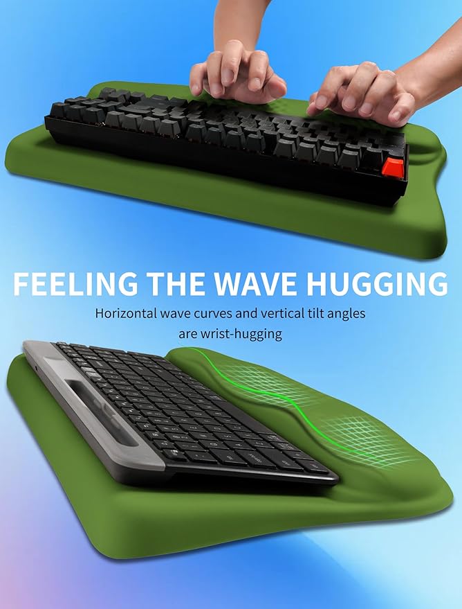 KUOSGM Ergonomic Wave Wrist Rest with Keyboard Stand, Cushioned Palm Rest, Comfortable Integrated Memory Foam for Natural Typing and Relieve Wrist Pain, Fresh Green