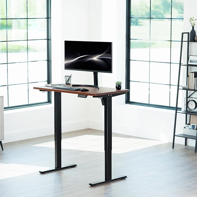 VIVO Electric 43 x 24 in Standing Desk, Memory Height Adjustment, 1B Series, Holds 220 lbs, Dark Walnut Top, Black Frame, DESK-1B4D