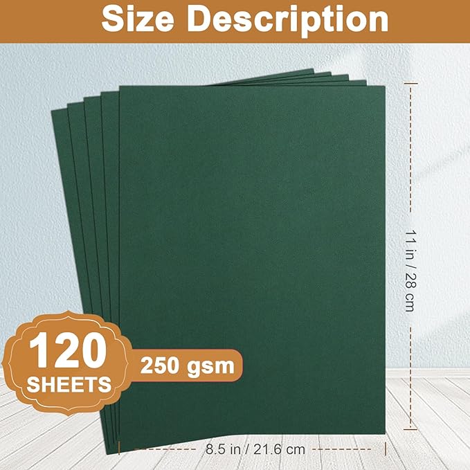 Silunkia 120 Sheets Dark Green Cardstock 8.5 x 11 Craft Paper, 250gsm/92lb Christmas Green Card stock Printer Paper for DIY Cards, Wedding, Invitations, Birthday, Scrapbooking