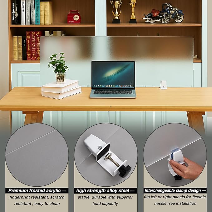 Tatuo 4 Pcs Acrylic Desk Privacy Panel 47.2''l x 15.8w'' Noise and Visual Distractions Acoustic Desk Dividers Partition with Adjustable Universal Base for Offices Schools Reception Area Call Centers