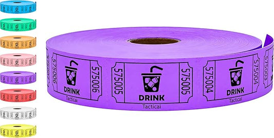 Tacticai 1000 Raffle Tickets, Drink, Purple (1 of 8 Colors), Single Roll for Events, Entry, Class Reward, Fundraiser & Prizes