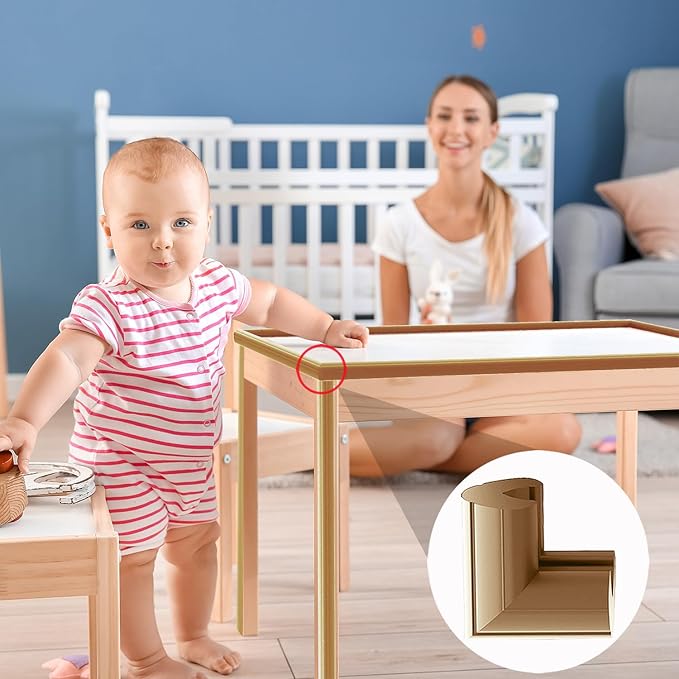 8 Pack Large Table Corner Protector for Kids, Baby Proofing Soft Rubber Foam Cushion Corner Covers, Heavy-Duty Corner Bumper Guards for Furniture Stair Cabinet Fireplace - Pre-Taped, Light Brown