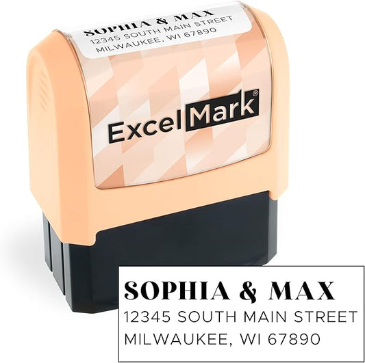 ExcelMark Address Stamp - Custom Return Address Stamp with Elegant Designs, Vibrant Colors & Patterns – Perfect for Mail, Invitations & Gifts (Peach Mount, The Statement)