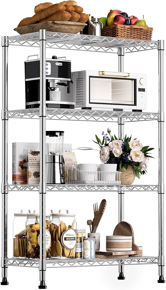 M MZG 1000 lbs Storage Shelving 4-Tier Utility Shelving Unit Steel Organizer Wire Rack for Home,Kitchen,Office,Chrome (13.7" D x 23.6" W x 53.4" H)