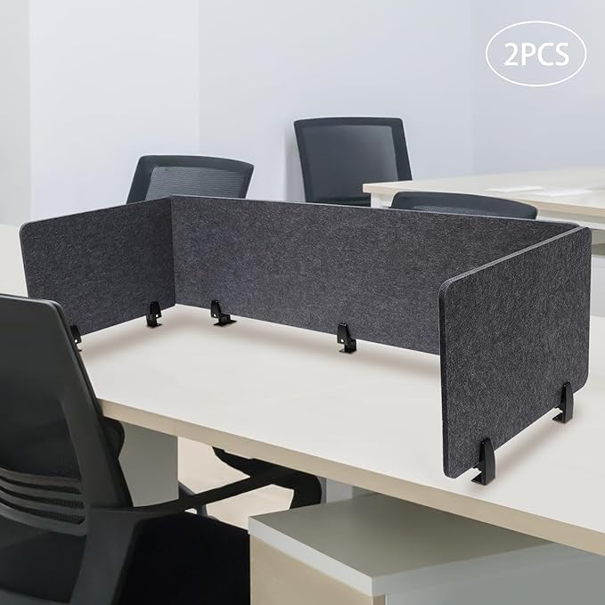 ReFocus Raw Clamp-On Acoustic Desk Divider Mounted Privacy Panel Set – Reduce Noise & Visual Distractions for Office, Study (Anthracite Gray, 2× Long (59"×16") + 4× Short (23.6"×16"))
