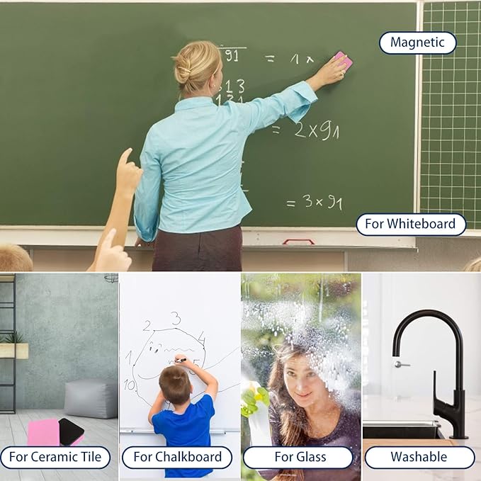 Dry Erase Erasers, 48 Pack Magnetic Whiteboard Eraser Chalkboard Eraser Dry Eraser for Classroom Office and Home (48pcs Pink)