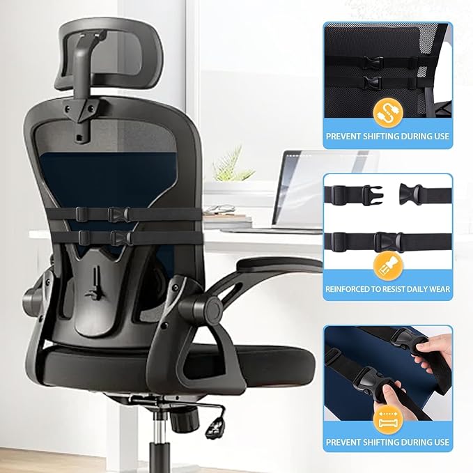 SweetSlubr Lumbar Support Pillow for Office Chair, Car Seats and Home Desks, Ergonomic Back Support with Double Adjustable Straps, Machine Washable Cover, Gray