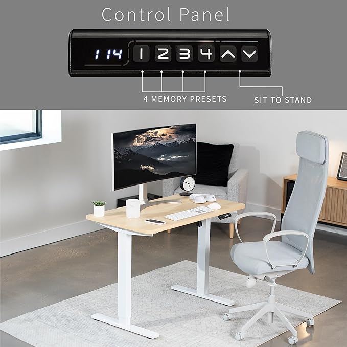 VIVO Electric 43 x 24 in Standing Desk, Memory Height Adjustment, 1B Series, Holds 220 lbs, Light Wood Top, White Frame, DESK-1W4C