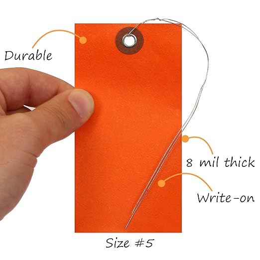 SmartSign Blank Tyvek Shipping Tags with Wire, Size #5 | 4 3/4" x 2 3/8", Pack of 100, Orange, Made in USA