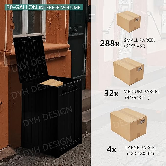 Yardgrace 55 Gallon Outdoor Storage Box, Waterproof Resin Deck Box for Patio, Pool, and Garden, Lockable Bin for Cushions, Tools, and Accessories, UV-Resistant, Black