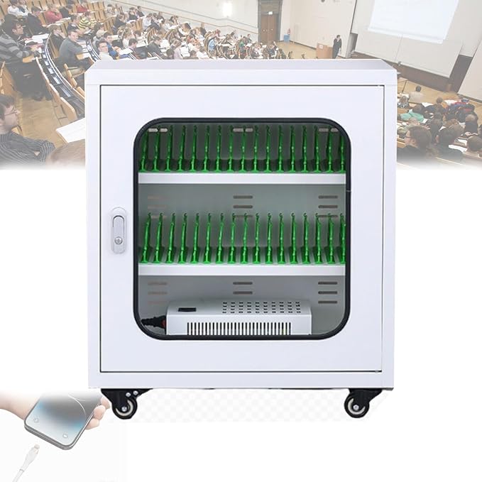 40-Slot Mobile Charging Station & Storage Cart - Secure Charging Locker Cabinet with Built-in Power, Wheels & Lock for Phones Portable Organizer for Classroom, Office, Hotel Use