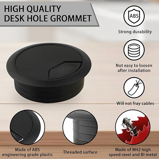 2 Inch(50mm) Desk Grommet,13 Pieces Wire Grommet, Desk Hole Cover for Cables with Hole Saw,Plastic Cable Cord Wire Hole Cover for Desk, Table,Cabinet,Countertop and Other Furniture(Black)