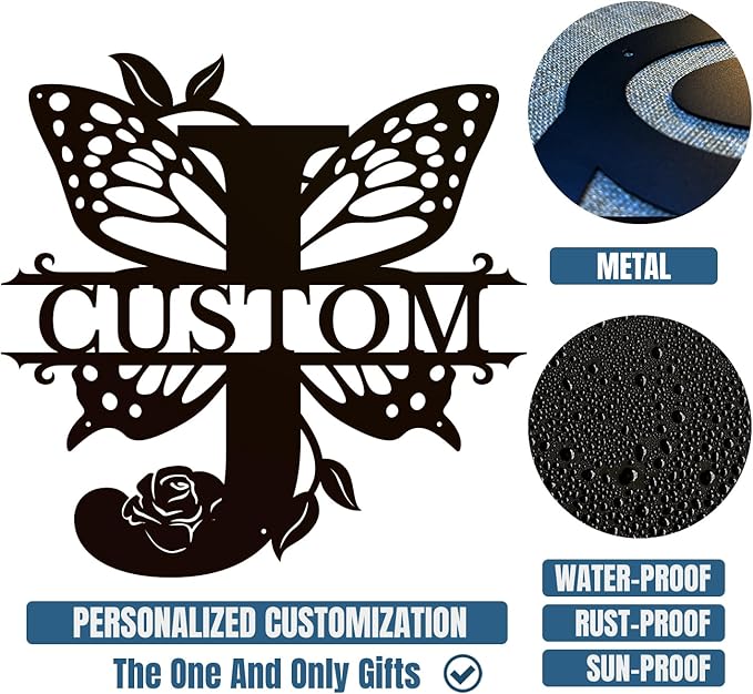 Personalized Custom Letter Name metal Signs,Custom Black Letter Monogram Wall Art Decor,Metal Signs Plaques Outdoor wall Decorative Signage (J)