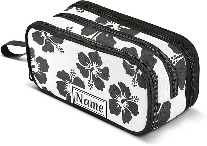 BOENLE Custom Tropical Hawaiian Hibiscus Flowers Pencil Case Box Boys Girls Personalized Name Large Pencil Pouch Stationery Pen Bag Organizer for Kids Adults School
