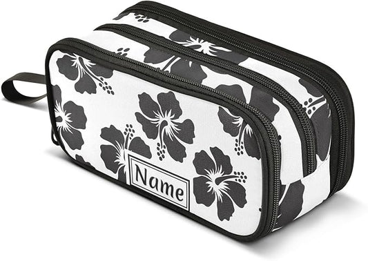 BOENLE Custom Tropical Hawaiian Hibiscus Flowers Pencil Case Box Boys Girls Personalized Name Large Pencil Pouch Stationery Pen Bag Organizer for Kids Adults School