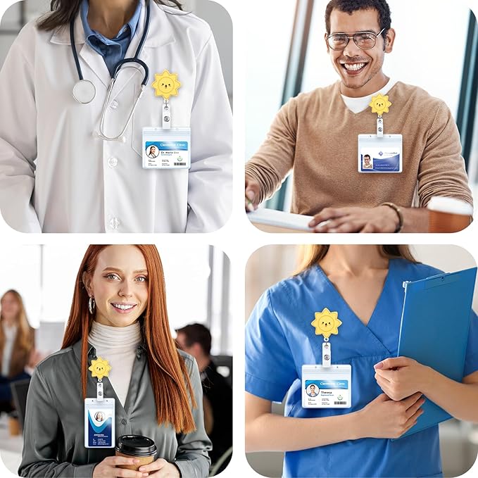 Happy Sunshine Badge Reel, Cute Retractable ID Card Badge Holders, Badge Clip for RN LPN CNA MA ER ED PT OT Therapists Physician Resident Nursing Student Socical Workers HR Administrative Personnel