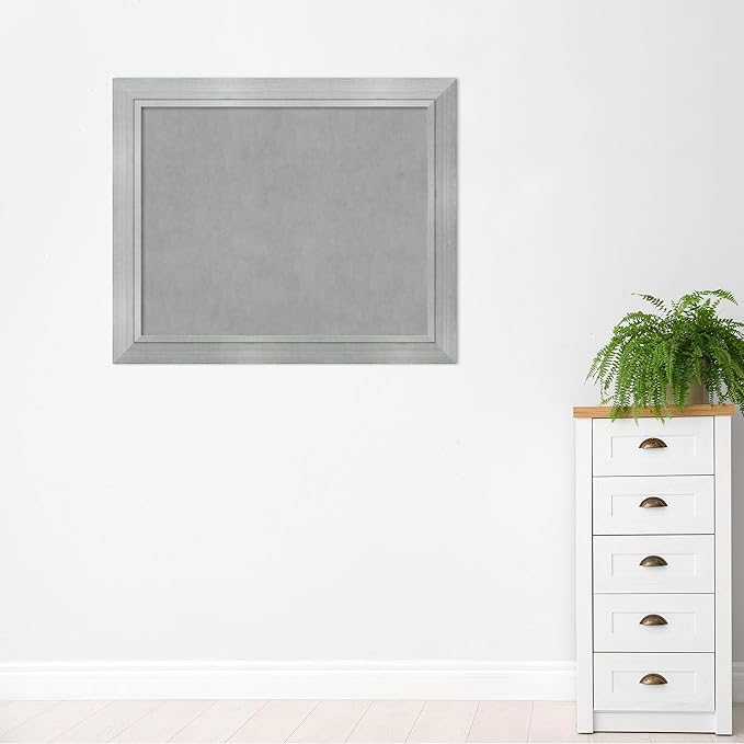 Amanti Art Silver Framed Magnetic Board 39x47 X-Large Vision Board for use with Magnets, 100% Metal Sheet to Display Items as Office Decor or for Home Organization in mudroom, Kitchen or Kids Room