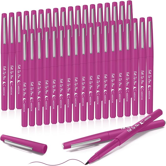 Fuyoooo 36 Pcs Felt Tip Pens 0.7mm Medium Point Colored Felt Tip Pens for Journaling Planner Writing Note-taking Art Office and School Supplies(Pink)