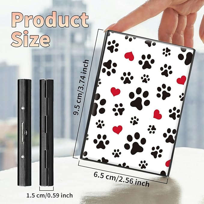 BWEGRHE Slim Credit Card Holder, Cute Dog Paw Prints RFID Blocking Metal Wallet for Men & Women, Aluminum Minimalist Hard Case Pocket-Sized Business Cards Organizer (Fits Up to 10 Cards)