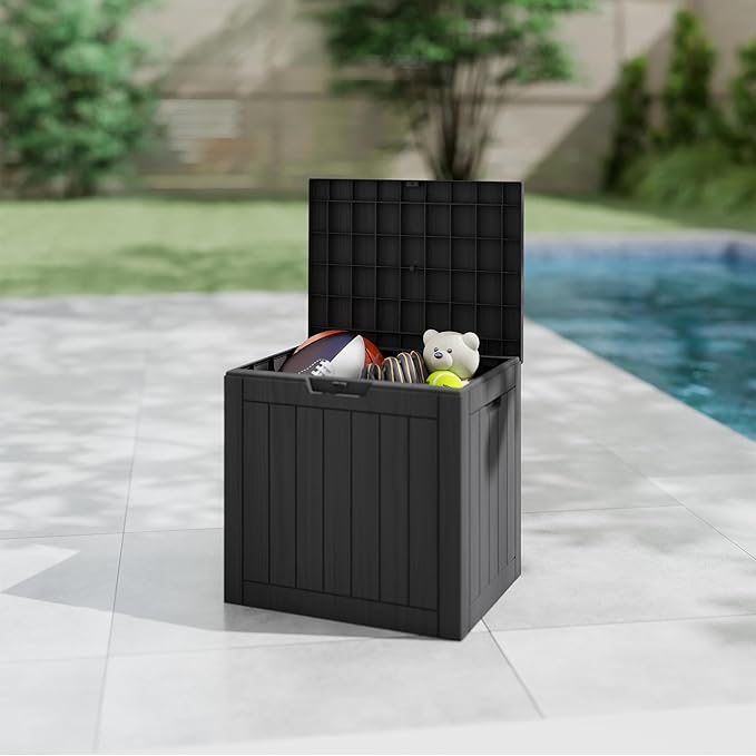 Yardgrace 35 Gallon Outdoor Storage Box Waterproof, Resin Deck Boxes with Lockable Lid & UV-Resistant for Patio, Pool, Garden Furniture Cushions & Accessories, Black