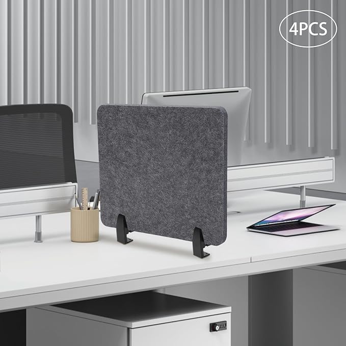 ReFocus Raw Clamp-On Acoustic Desk Divider Mounted Privacy Panel Set – Reduce Noise & Visual Distractions for Office, Study (Anthracite Gray, 4× Panels (20.9"×16"))