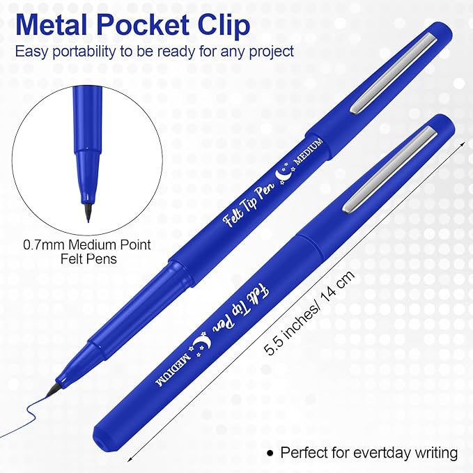 Fuyoooo 36 Pcs Felt Tip Pens 0.7mm Medium Point Colored Felt Tip Pens for Journaling Planner Writing Note-taking Art Office and School Supplies(Dark Blue)