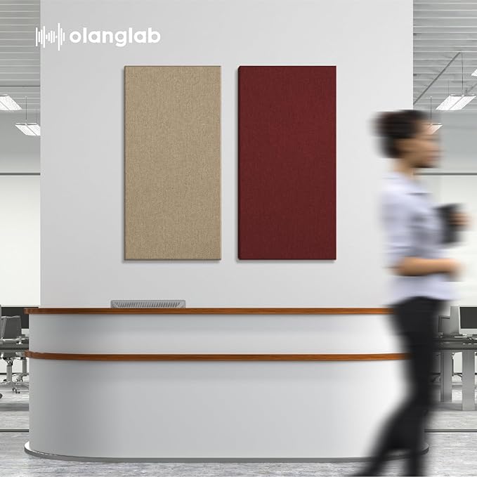 Olanglab Sound Absorbing Acoustic Wall Panels 2 Pack, 2'' 24''x48'' Fiberglass Sound Dampening Panels, Large Fabric Wrapped Sound Proof Panels for Walls (Burgundy)