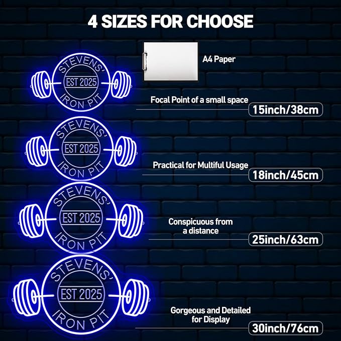 Customizable Gym Neon Sign Decor for Home Gym, Personalized Name GYM LED Light Up Signs, Custom Dumbbell LED Neon Light Decor for Home Gym, Fitness Club, Man Cave,Sports room, Fitness Lover Dad Gifts